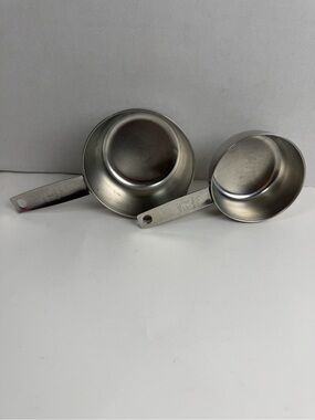 Lot 2 Vintage Foley 1 Cup 1/2 Cup Measuring Cup Stainless Steel Handle